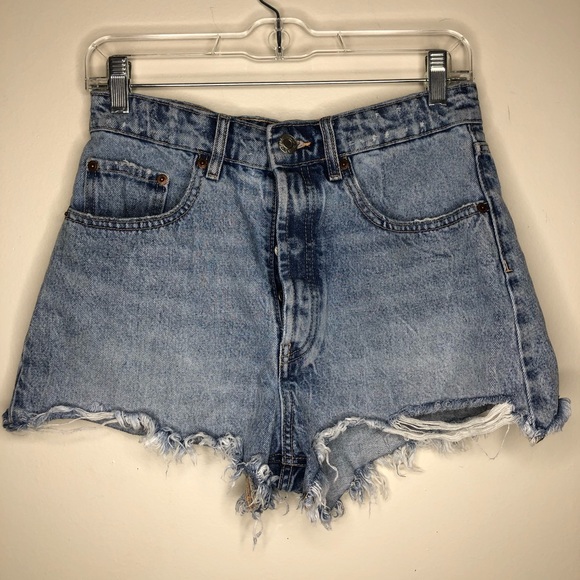 Zara High Waist Shorts Denim Distressed Full Button Hidden 5 Pocket Size 6 - Picture 6 of 6